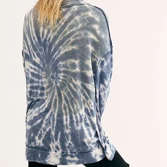 We The Free Blue Best Catch Tie Dye Tunic Top XS Drawstring Free People - Picture 5 of 12